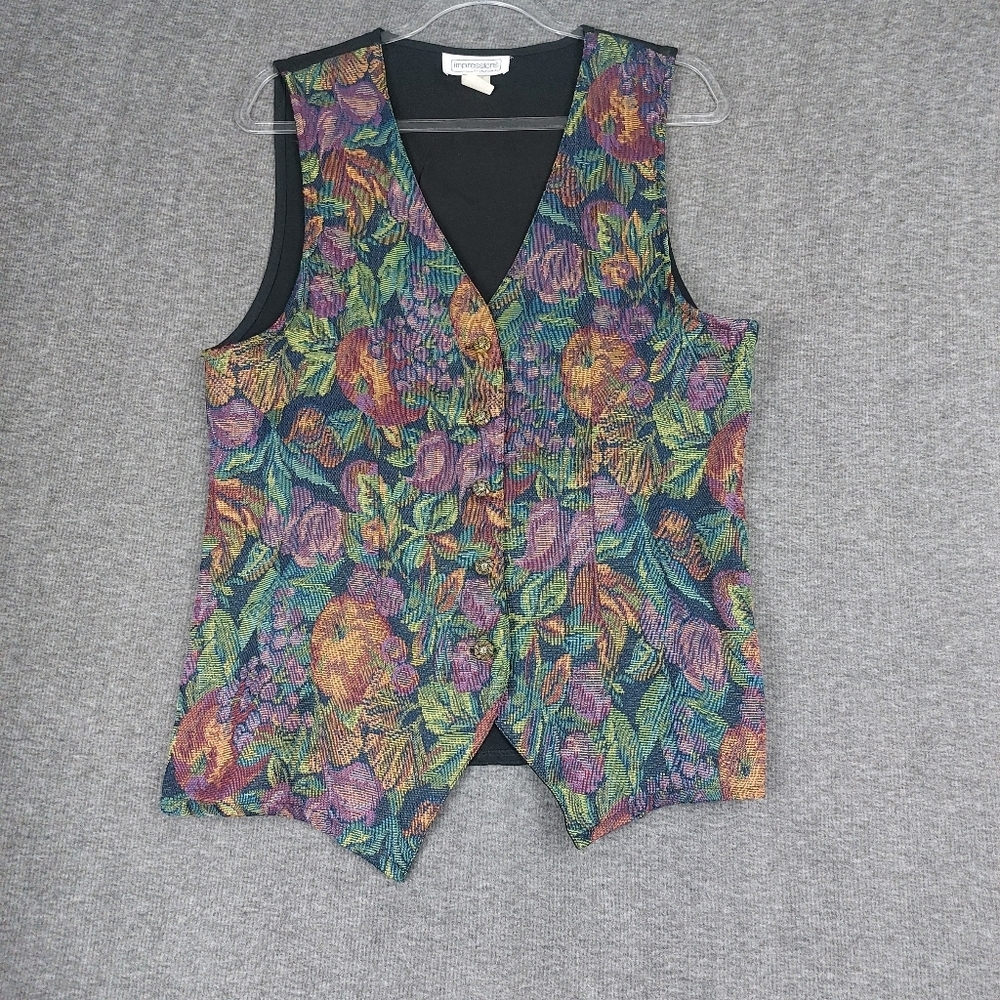 IMPRESSIONS OF CALIFORNIA WOMENS VINTAGE MULTICOLOR FLORAL FRUIT TAPESTRY VEST M